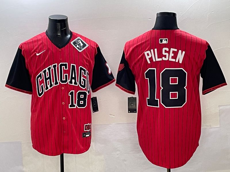 Men Chicago White Sox 18 Pilsen Red Stripe Joint Name Nike 2025 MLB Jersey style 35